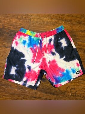 Neff Men’s XL Hot Tub Tie Dye Swim Trunks - Pink Blue Black Shorts No Mesh Liner